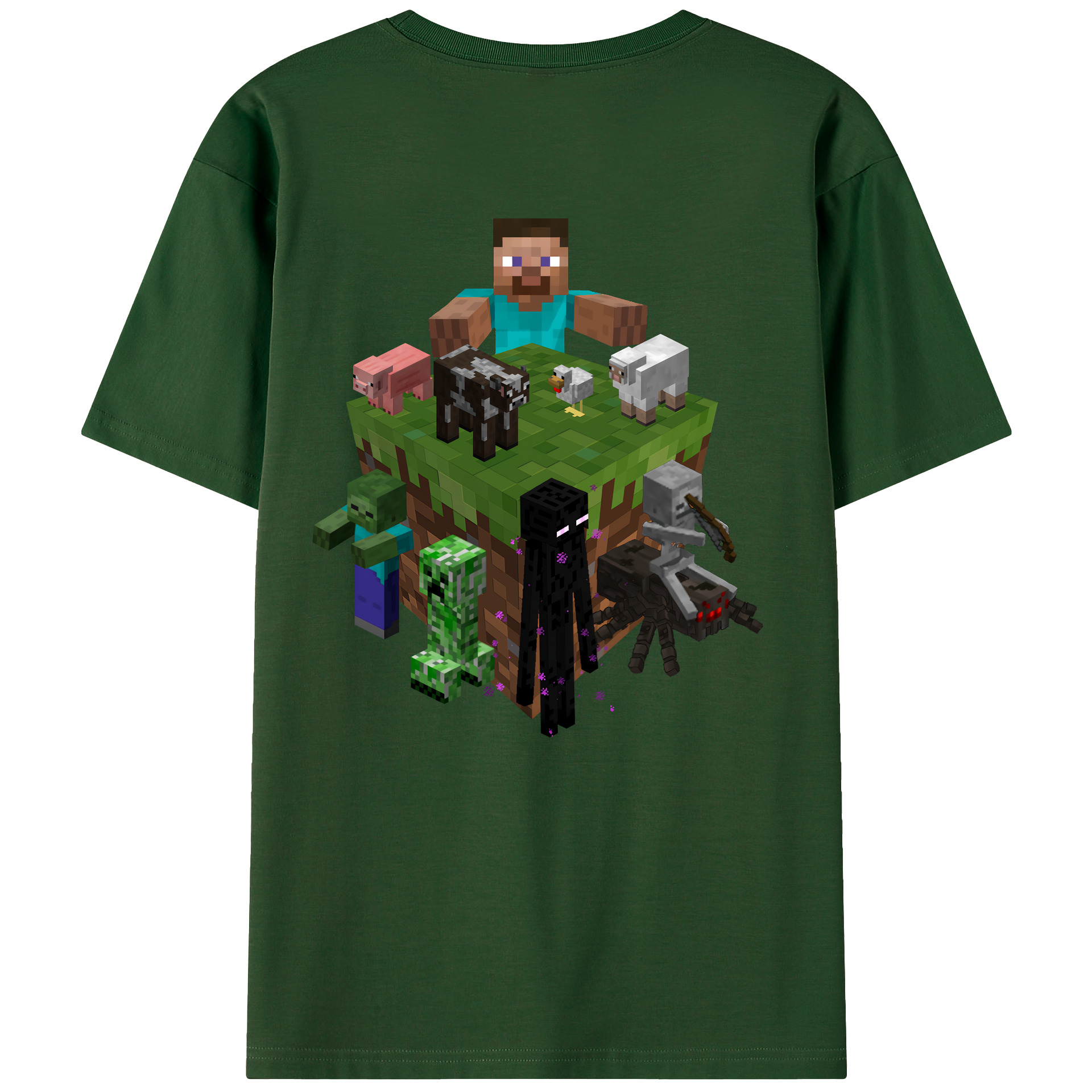 （画像用） マインクラフト ブロックの世界 Minecraft MC Block world 綿100％半袖Tシャツ（背面プリント）